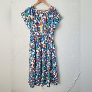 C&C California Blue Sundress with Flutter Sleeves New With Tags Linen Blend